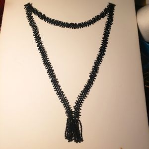 Vintage Black Beaded Flapper Necklace